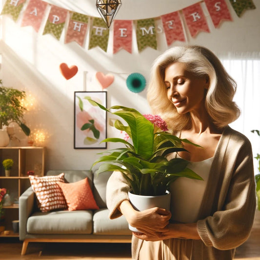 Mother's Day theme. Festive decorations and a warm, celebratory mood in a modern living room.