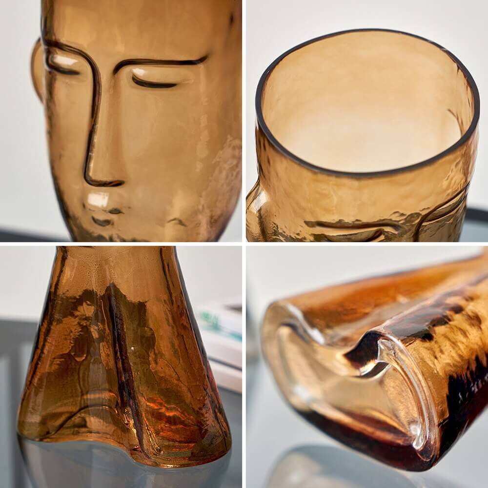 Close up showing details on the art inspired vase for a great price at Malones Specialty Store. Abstract Vase | Glass Face