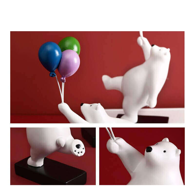 Balloon Bear Figurines -close up showing details of the bears foot face and balloons its holding MalonesSpecialtyStore.com