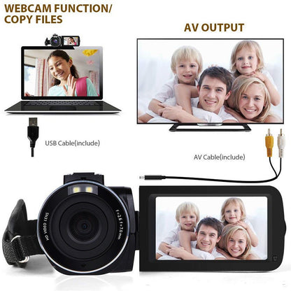 Wi-Fi and USB-enabled camcorder with remote control and microphone for high-quality 1080P video recording.
