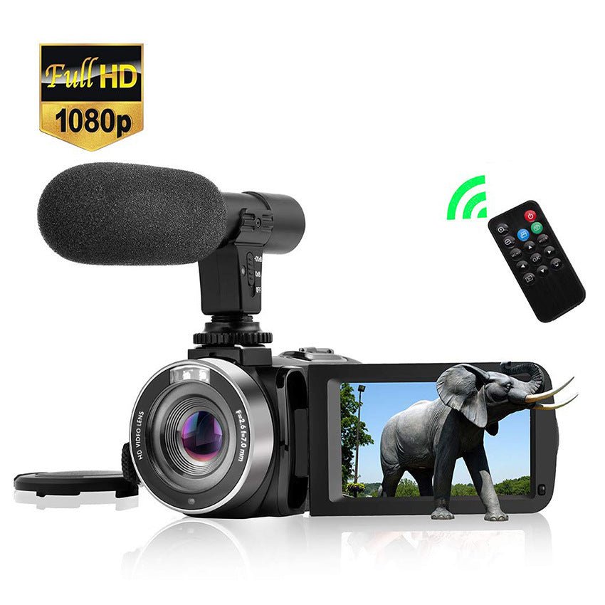 1080P HD camcorder with built-in microphone and remote control, perfect for filming events and capturing memories