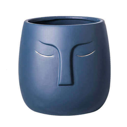 blue Elegant Ceramic Face Vase
