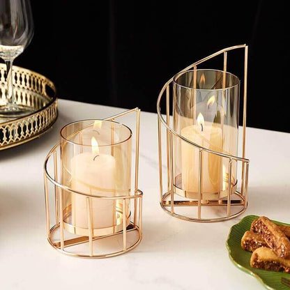 Golden Candle Holder - dining room setting.  MalonesSpecialtyStore.com
