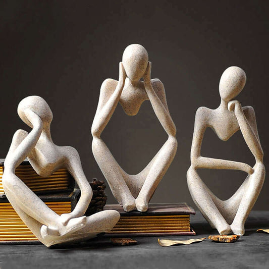 Modern resin decor: Three unique Nordic Art Thinker Statues in different poses.