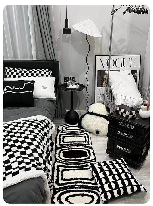 Black & White Runner Rugs| rugs for sale -modern style runner with black and white furniture MalonesSpecialtyStore.com